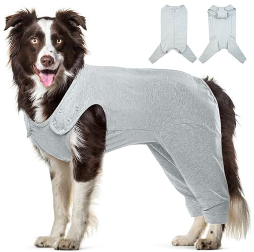 Katzinst Hundebody Nach Op, Hundebody mit Beinen mit Reißverschluss Hinten, Hundebody Nach Kastration Rüde für Haarausfall, Anti-Lecken, Wundschutz, Op Body Hund,SHUHOUFU,Grau,2XL