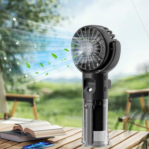 Xevinas Handfläkt, minifläkt med vattendimma, 4 lägen och stängningsband, 180° justerbar, bärbar handfläkt batteri uppladdningsbar USB-fläkt batteri för kontor, resor, camping