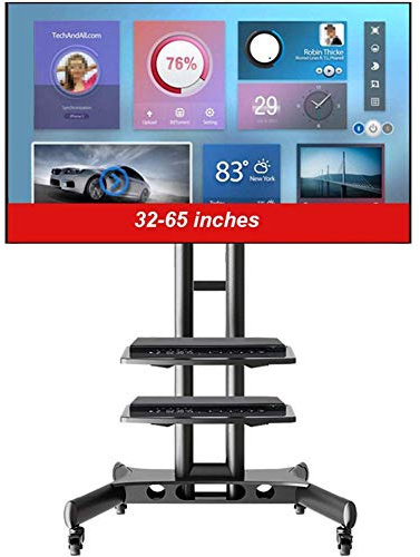 KTAZRXCV Support TV Universel, Chariot TV Mobile, Support TV au Sol Universel avec étagères pour écrans Plats LCD LED OLED de 32 à 65 Pouces Support TV audiovisuel à Double Plateau