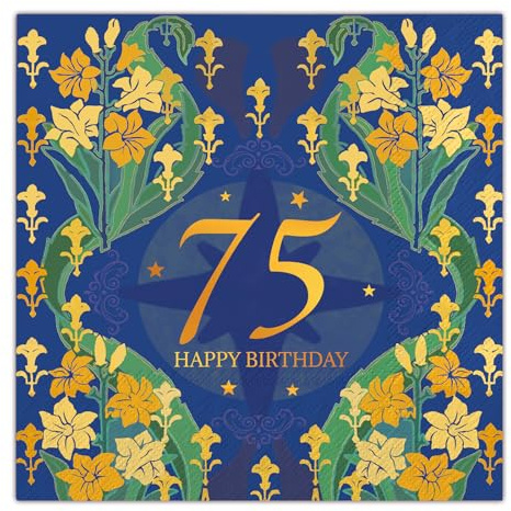 Gcardist 75th Geburtstag Servietten 33 * 33cm Einweg-Getränke-Servietten-Papier für Geburtstag, Cocktail, Abendessen, Hochzeit, Party Dessert Wein Papier Servietten（ 50 Stück, 13 * 13 inch）