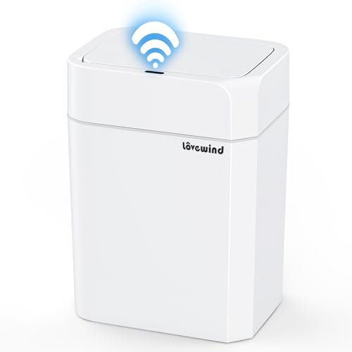 lovewind Bathroom Bin, 12L Bathroom Trash Can with Lid, Narrow Sensor Bin, Waterproof, White, for Bathroom, Bedroom, Kitchen, Office