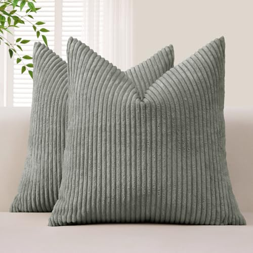 Sungeek 2er Set Kordsamt Kissenbezüge, Dekorativ Zierkissenbezüge Weich Cord Kissenbezug Dekokissen Sofakissen Couchkissen Deko Bezug Kissenhülle für Schlafzimmer Wohnzimmer (50x50cm, Dunkelgrau)