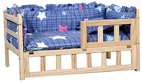 XZZHSM Cat bed,Indoor Outdoor s Pet Couch with Guardrail, For Large Medium Puppy, Pine Frame and Washable, Raised Wooden Cooling Dogs Sofa (Color : Blue, Size : Small)