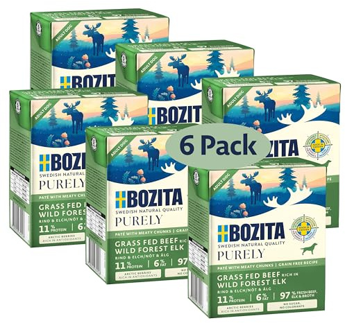 Bozita Purely Paté Adult älg – 370 g – kornfritt våtfoder i burken för hundar – med 11% protein och 6% fett – för alla hundstorlekar och aktivitetsnivå – utan socker och konstgjorda tillsatser