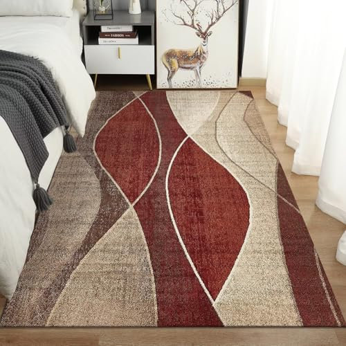 RUGMRZ Teppiche Für Wohnzimmer Webteppich Schlafzimmer Teppich rot Nachttisch dekorative Linie Design rutschfest Gaming Teppich Outdoorteppiche 140X200CM