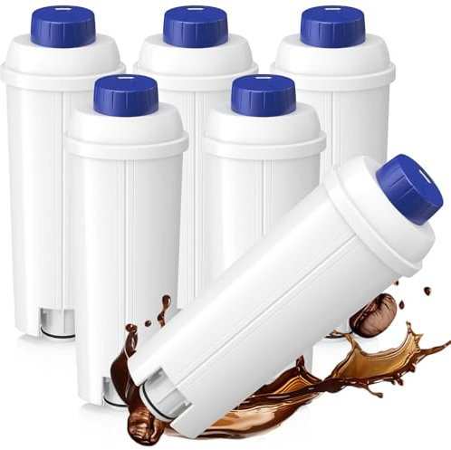 DLSC002 Water Filter for DeLonghi Coffee Machine, Water Filter Replacement Compatible with De'Longhi ECAM, Esam, ETAM, BCO, EC Series Coffee Machine (6 Pack)