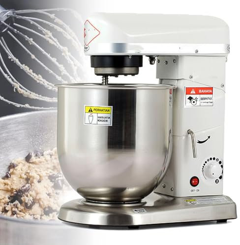 XSDAJSD Mixeur électrique sur Socle 10 L, mixeur sur Socle Robuste en Acier Inoxydable avec 3 Vitesses réglables, avec Bol, Crochet pétrisseur, Fouet, Batteur, pour Boulangerie Pizzeria, Blanc