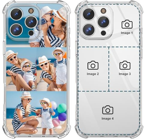 Custom Phone Case for iPhone 16 15 14 13 12 11 Pro Max Plus XR X 8 7 6 5 Design Your Own Personalized Picture Photo Logo Text Name Case With Camera Protection Military-Shockproof Transparent (3 Photo)