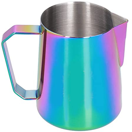 Brocca schiuma di latte in acciaio inossidabile Baxnore, brocca schiuma di arrugginitura, brocca a vapore leggero, tazza di schiuma di latte con etichetta per cucina (600 ml colorato (con logo))