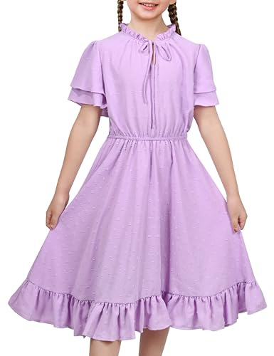 Robe Fille Lavande Point Suisse Twirly Ébouriffer Couche Manche du Quotidien Princesse 14 Ans
