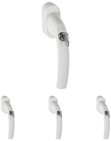 HOPPE 10763968 ATLANTA Sicherheits-Fenstergriff Secustik m. Rast. 45°,VK 7 x 32-42 mm, weiß mit erhöhtem Einbruchsschutz mit Sperrzylinder, farbe (Packung mit 4)