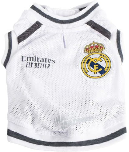 Camiseta Oficial Real Madrid para Perros | Ropa para Mascotas Suave, Ligera y Transpirable | Camiseta Cómoda para Perros Pequeños, Medianos y Grandes | Ajuste Flexible para Uso Diario