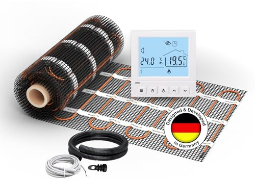 Elektrische Fußbodenheizung für Fliesen: Heizmatte WARMON CLASSIC 150 W/m² inkl. digital Thermostat TS 50 weiß, Mattengröße:3,5 m²