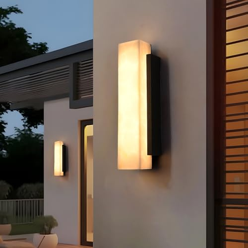 AußEnlampe Wand Marmorimitat-Optik,Modern Wandleuchte Aussen FüR Villa-TorsäUle,Aus Harz Und Schwarz Edelstahl Rechteckige Wandlampe Außen,Wasserdichte Aussenlampe Wand LED Wand Warmes Licht-45Cm