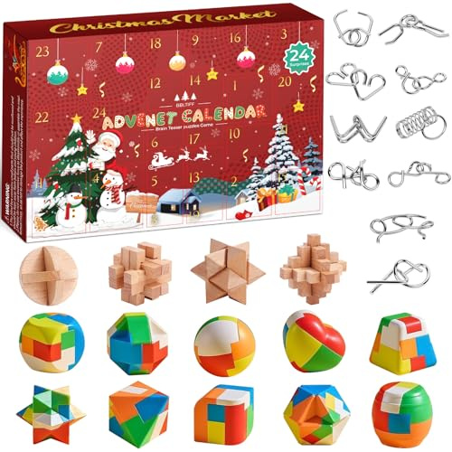 BBLTIFF Calendrier de l'avent 2025 Casse-Tête pour Enfants et Adultes, 24 Jours de Noël avec Kunststoff, Puzzles en Métal et en Bois Jouet, Cadeau pour Filles Garçons Adolescents