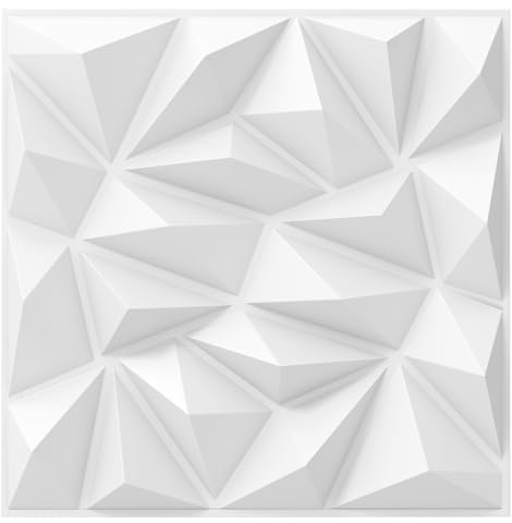 COSTWAY 40 stycken 3D-väggpaneler diamant 50 x 50 cm, väggbeklädnad inomhus, väggdekorationsplattor, takpaneler, PVC, 10 m², för vardagsrum, sovrum (vit)