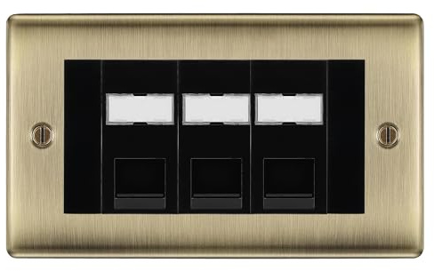 BG Nexus Antique Brass 3 Gang RJ45 Cat5e Data Socket Black Inserts NABRJ453C5EB