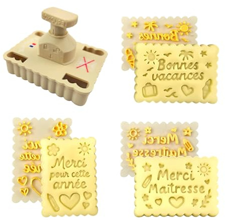 3DKOUPE - Emporte-pièces thème Maîtresse et fin d'année scolaire - Système à poussoir et 3 designs - Fabriqué en France