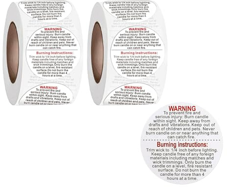 1000 Pcs Candle Warning Labels Stickers – 1 Inch Round Safety Labels for Candle Jars, Tins & Wax Melts – Essential Stickers for DIY Candle Making & Packaging Supplies