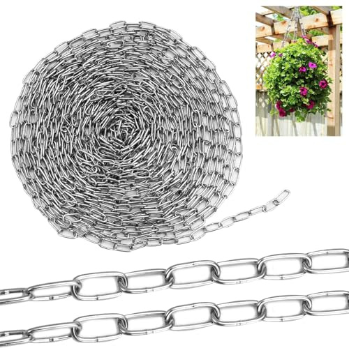 10M Stainless Steel Chain 1.5mm Security Chain Heavy Duty Chain Links Picture Hanging Chain Door Chains for Front Door Metal Chains for Fence Gates, Bikes, Swings & Clotheslines