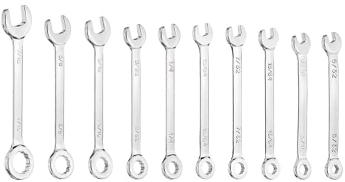 HARFINGTON 10pcs Mini Combination Wrench Set 5/32 - 3/16 6-Point and 13/54 - 7/16 12-Point Box End & 15 Degree Angled Offset Open End CR-V Steel Double Ended Spanner for Automotive Repair