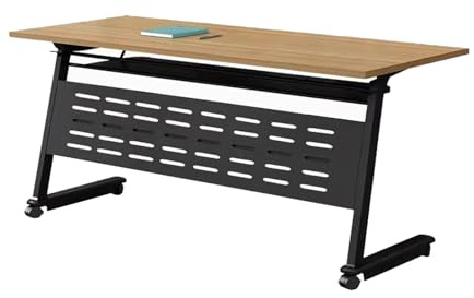 Klappbarer mobiler Konferenztisch mit Klappdeckel für Büro, Konferenz- und Trainingsräume, Klassenzimmermöbel, platzsparendes Design (Naturholz, 160 x 50 x 75 cm)
