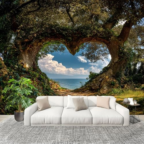 Fotomurales Papel pintado 200x140 cm Vista RomáNtica Desde Una Ventana Papel Pintado Fotográfico Panoramico Decorativos Dormitorio sala Verde Murales Papel Tapiz Antimoho Removibles, Grandes