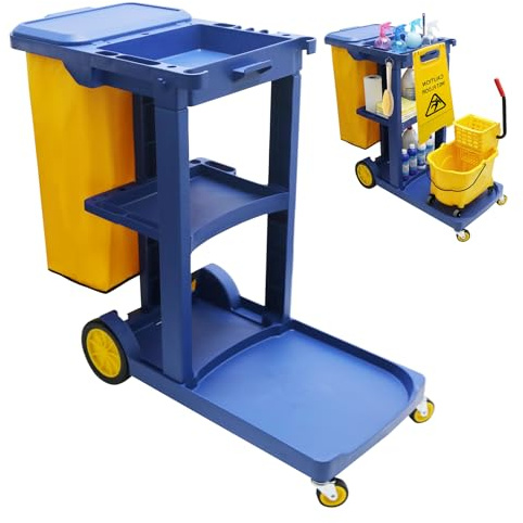 Clickovia Carrello Di Pulizia Con Coperchio E Borsa Oxford, Carrello Su Ruote Di Grande Capacità Per Ufficio, Centro Commerciale E Ristorante