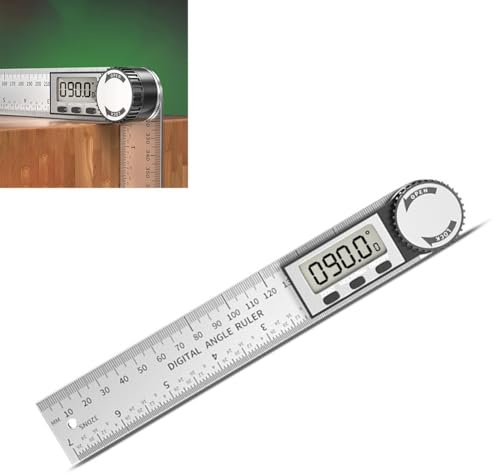 CashMuch Goniometro digitale angolare da 200 mm, in acciaio inox, con misurazione a 360° e display LCD, per la lavorazione del legno e l'edilizia