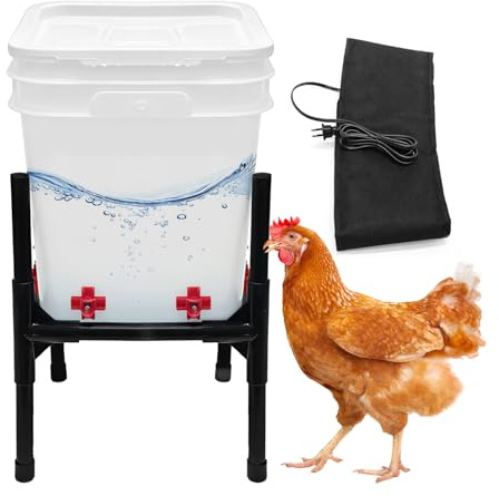 TECKZOON Automatische Hühnertränke 12 Liter, mit Isolierabdeckung, 8 Trinkbechern und automatischer Nachfüllfunktion, 3 Installationsmöglichkeiten, Frostschutz, geeignet für Winter- und Geflügeltränke