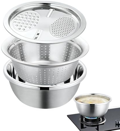 Set di Passino e da Cucina,Scolapasta per verdure con grattugia - Set di Ciotole per Mescolare e Filtrare - per Casa, Cucina, Stile Rustico, Bar, Ristorante, Sala