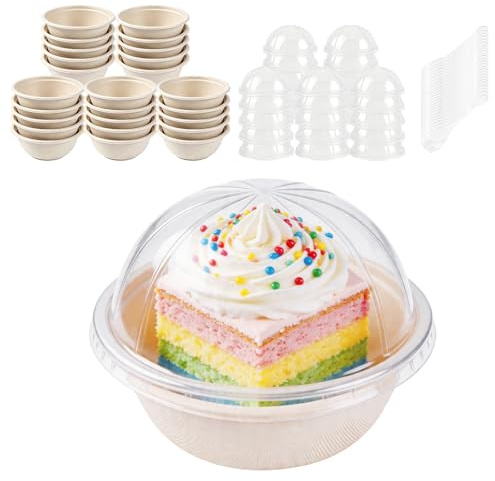 Shyllin Ciotola di carta bianca per gelato con cucchiaio – Ciotola per feste di compleanno per bambini, ciotola per dessert – Ciotola di carta per gelato (E)