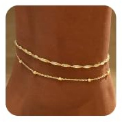 Kyerlyn Ankle Bracelets for Women Gold Anklets for Women Waterproof 14K Gold Plated Anklet wave bead Ankle Bracelet Beach Essentials Summer Jewelry for Women Accessories Gift