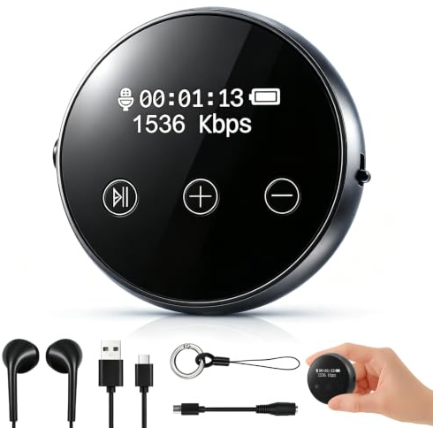 64GB Micro Espion Ecoute a Distance, avec Triple Réduction du Bruit DSP, Dictaphone Vocalet Activation, Mot de Passe, Enregistreur Vocal Espion Discret pour Cours, Réunions, Entretiens