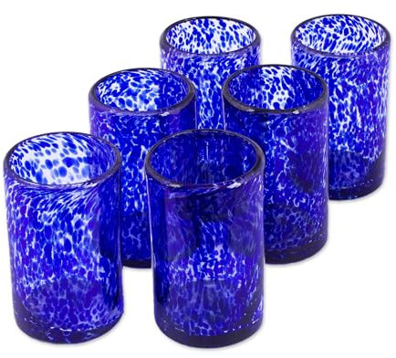 NOVICA Artisan Crafted Clear Blue Hand Blown Recycled Glass Tumbler Glasses, 14 0z. 'Marine' (set of 6) by NOVICA