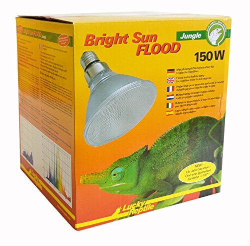 Lucky Reptile Bright Sun Flood Jungle - Lampe à Vapeur métallique 150 W pour Douilles E27 - Lampe UV chauffante de Terrarium avec Spectre de lumière du Jour - UVA & UVB - Reptiles tropicaux