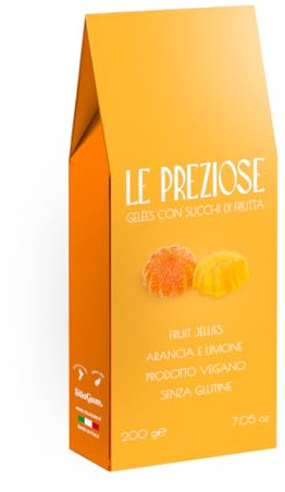 Le Preziose Geleés Arancia e Limone, 6 astucci da 200g, Caramelle morbide ai succhi di arancia e limone, Ingredienti naturali, Ideali per feste di compleanno, Made in Italy