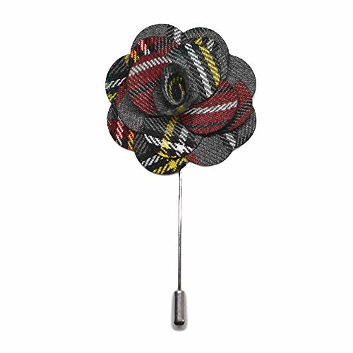 Anstecknadel, Hellgrau, Tartan, handgefertigt, Blume, Knopfloch, Corsage, Boutonniere
