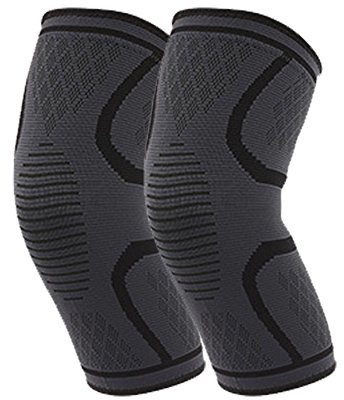 HomDSim 2 Pack - Compression Knee Pad Sleeve Fitness Running Cycling Knee Support Elastic Nylon Sport, Joint Pain Relief (Black, Medium)