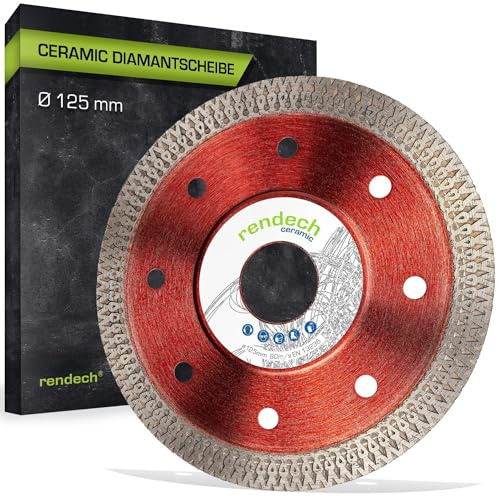 rendech® Diamantscheibe 125mm für saubere Schnittkanten | Ideal für harte Fliesen, Feinsteinzeug, Marmor, Granit, Keramik uvm. - Extra dünne Trennscheibe mit ruhigem Lauf