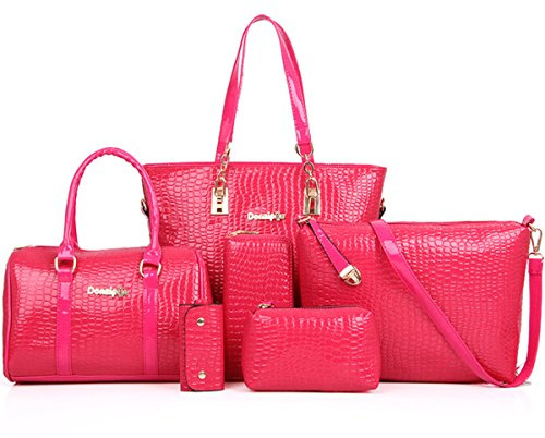 FiveloveTwo Damen 6-teiliges Set mit Crossbody Tasche und Geldbörsen PU Leder Schultertasche Shopper Tragetaschen Umhängetasche Geldbeutel Tote Taschen Clutches