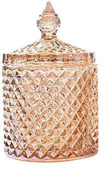 Rainie Love Home Basic Food Storage Organization Set-Crystal Diamond Faceted Jar with Crystal Lid,Suitable as A Candy Dish,Cookie Tin,Biscuit Barrel,Decorative Candy Jar (Amber, 12 oz)