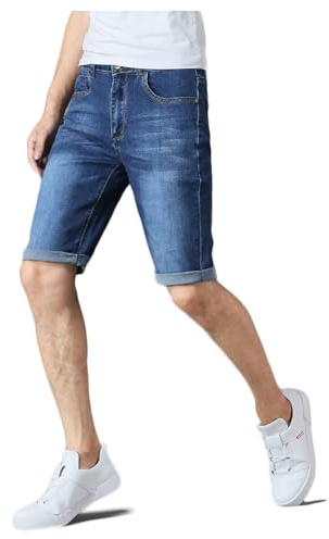 MyShoeStore Mens Original Denim Stretch Shorts Slim Fit Plain Heavy Duty Wash Boys Half Jeans Classic Designer Summer Casual Zip Fly Belt Loop Jean Pants (Dark Blue, 36)