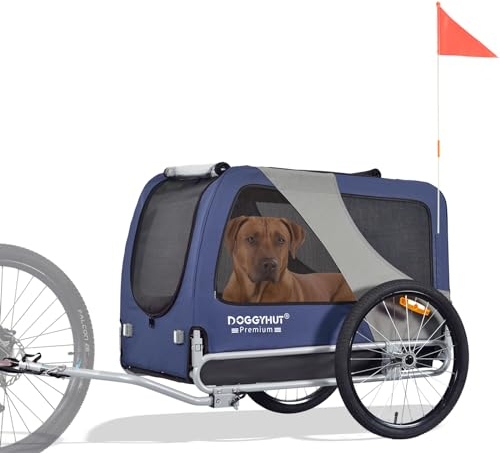 DOGGYHUT® Premium XL Hundefahrradanhänger bis 45 kg Fahrradanhänger für Hunde Hundeanhänger für Fahrrad große Hunde 80103 (BLAU/SCHWARZ)