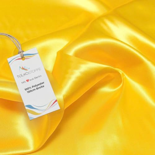 TOLKO 1m Glanz Satin Stoff Meterware als Modestoff Dekostoff Kostümstoff Gardinenstoff Vorhangstoff Hochzeitsstoff | Glitzer Satinstoffe zum Nähen Dekorieren | Nähstoffe 150cm breit (Gelb)