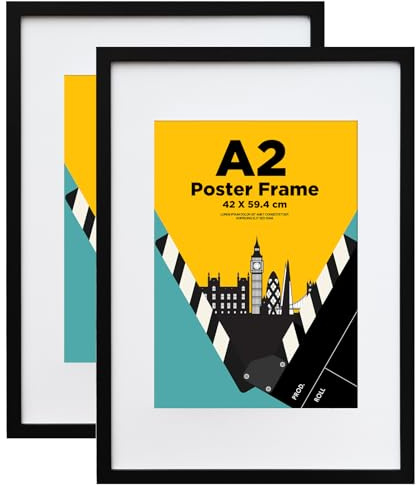 EGOFINE A2 Picture Frames, A2 Frame 100% Solid Wood with Plexiglass, 42 X 59.4 cm Photo Frames for Table Top and Wall Mounting, A2 Poster Frames Mount for A3 Picture, Set of 2, Black