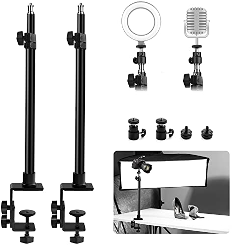 Obeamiu Tabletop Light Stand with 1/10.2 cm Ball Head and Hot Shoe Mount Adapter, Adjustable Tabletop Bracket Stand 15.5-25.5 Inch for DSLR Camera, Ring Light, Video Monitor, Microphone, Webcam