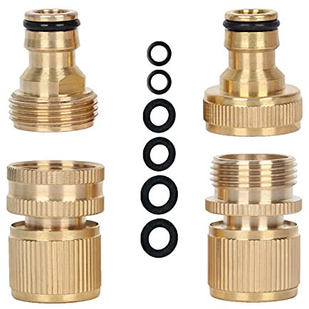 4 Pack Brass Garden Tap Connectors - Expandable Hose Male & Female Adaptors, Brass Quick Connector Fittings, Spray Appliance Kit Flexi Connector Car Wash Pipe Fittings