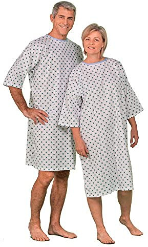 AMIBIS Chemise d'Hôpital - Vendue à l'Unité - Fermeture Dos par Pressions - Taille Unique Unisexe - Manches aux Coudes - 65% Polyester 35% Coton