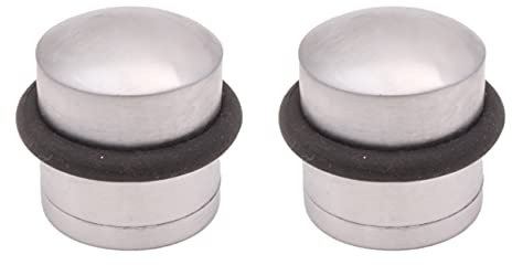 EAI Satin Chrome Door Stop Dome Pattern, Floor Mounted, 2 Pack | Door Stopper with Rubber Buffer, Protects Walls and Doors from Damage, Fixings Included